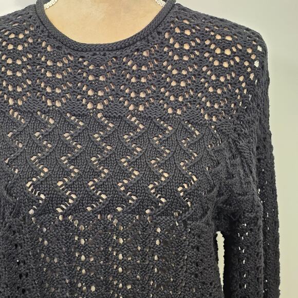 Cropped Open Cable Knit Sweater Womens Black Pullover Grunge Preppy Y2K 4 Tall - Picture 2 of 7